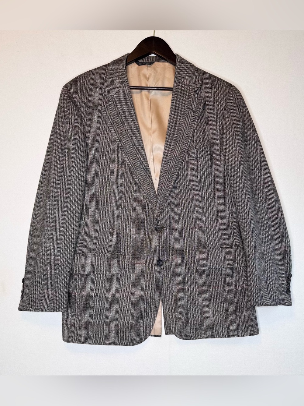 VTG Chaps by Ralph Lauren black herringbone tweed blazer‎ sport coat sz 43R 90s